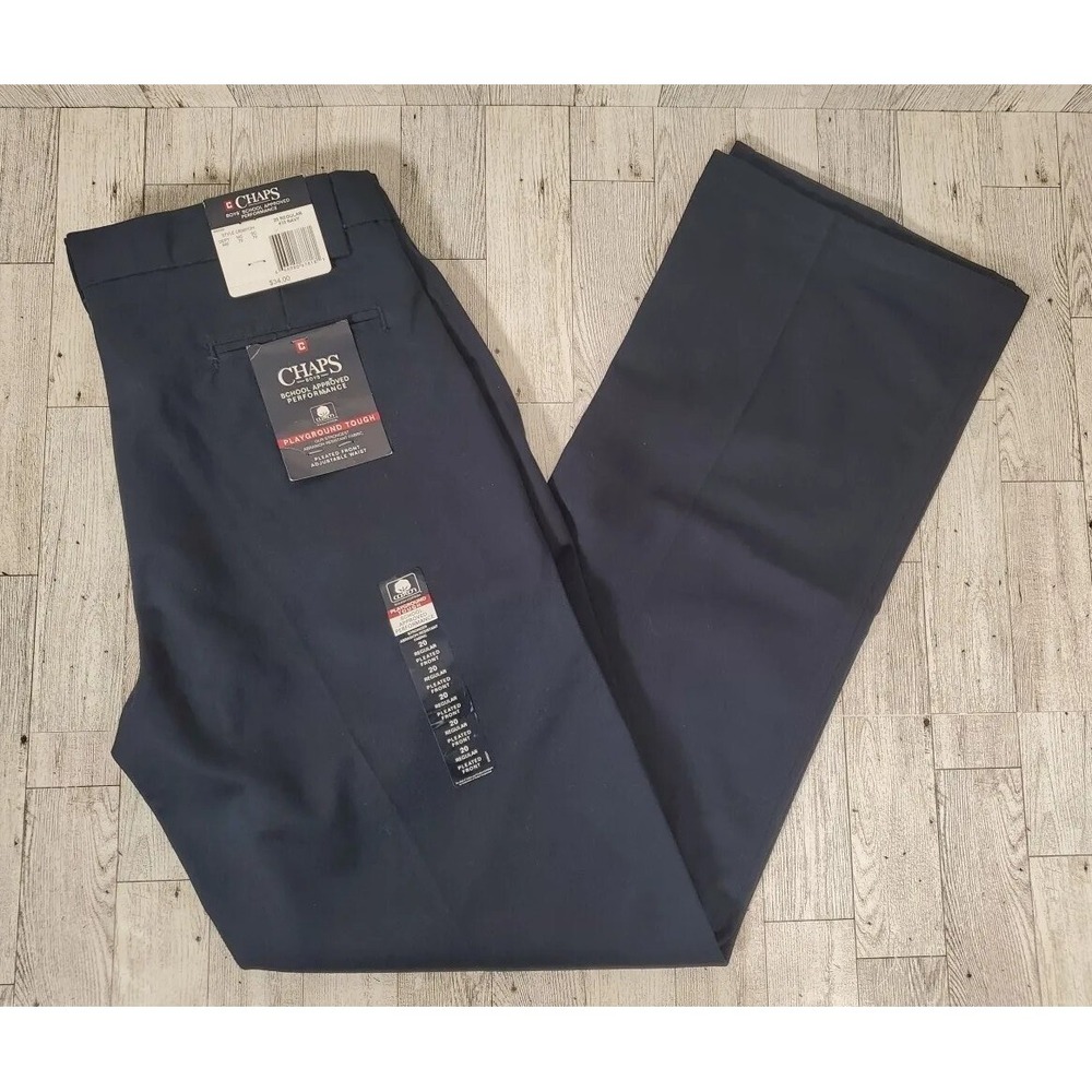 Chaps Uniform Pants Boys 20 Regular Navy Blue School Approved Pleated Twill